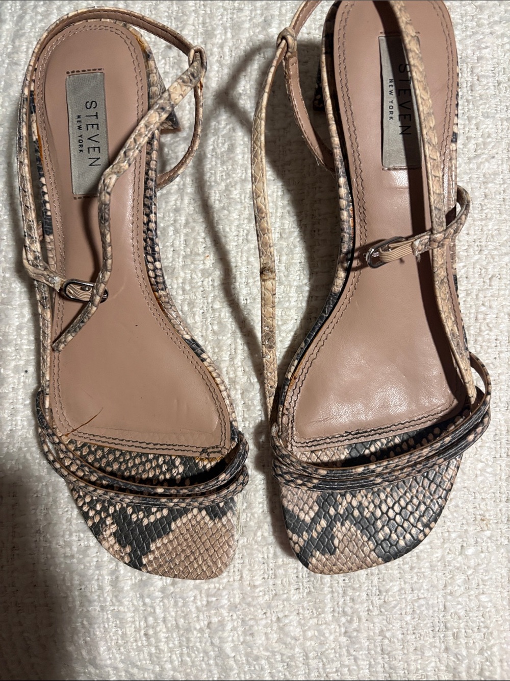 Steve Madden Neutral Snake-Print Strappy Heels